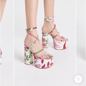 Cult Gaia Floral Platform Sandals - Pink and Green